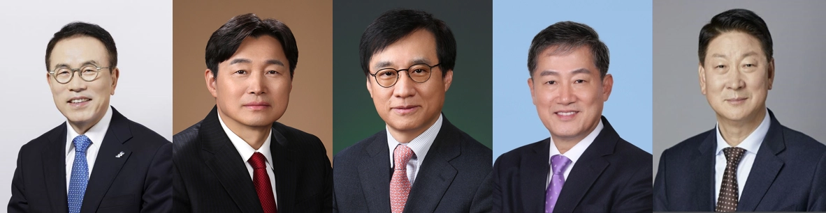 왼쪽부터 조용병 은행연합회 회장, 이병래 손해보험협회 회장, 김철주 생명보험협회 회장, 정완규 여신금융협회 회장, 오화경 저축은행중앙회 회장. 각 협회 제공