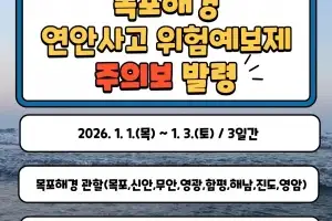 목포해경, 전남 서남해안 안전사고 위험 ‘주의보’ 발령…3일까지