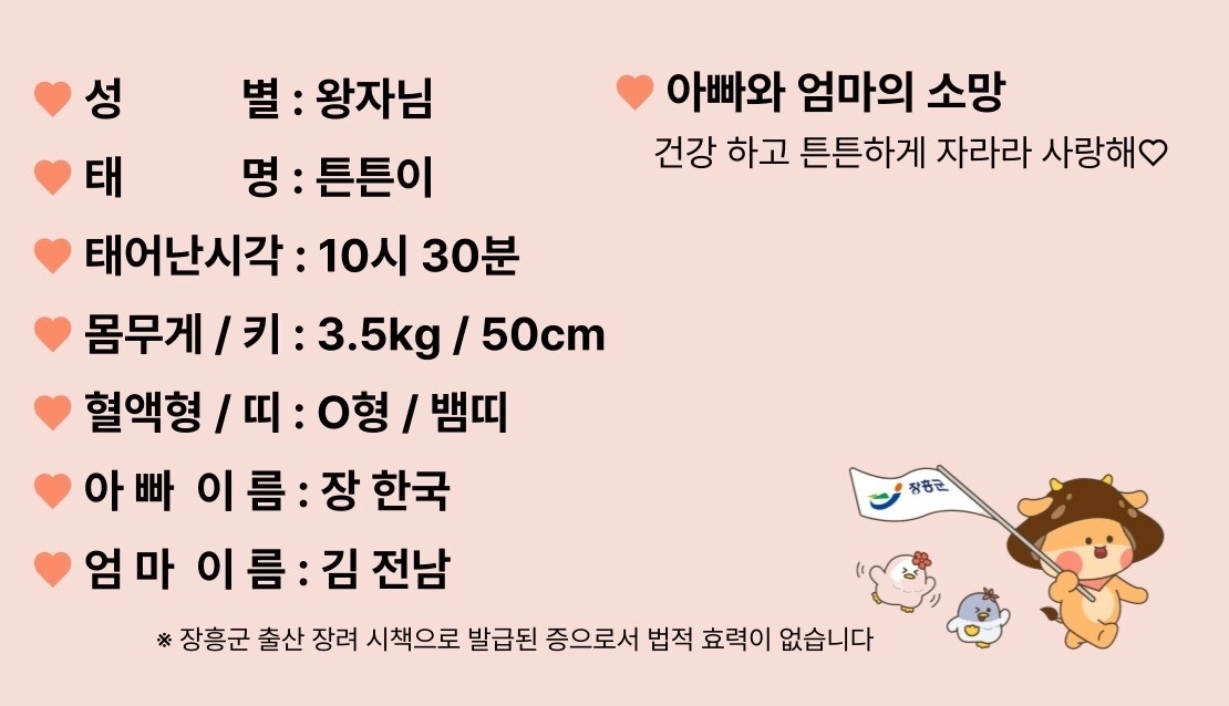 아기등록증 뒷면