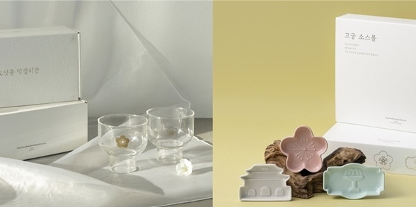 (사진: 왼쪽_오얏꽃 막걸리잔 세트 2P/ 오른쪽_고궁 소스볼 세트 3P)