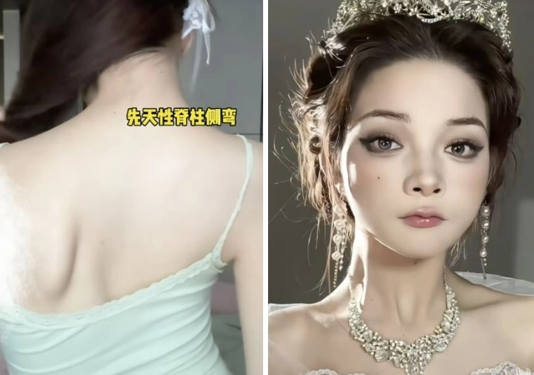 라이브 방송 중인 린링(왼쪽)과 메이크업 장면. 일부는 ‘천사’라 불렀지만, 다른 이들은 ‘가짜 장애인’이라 비난했다. 더우인 캡처