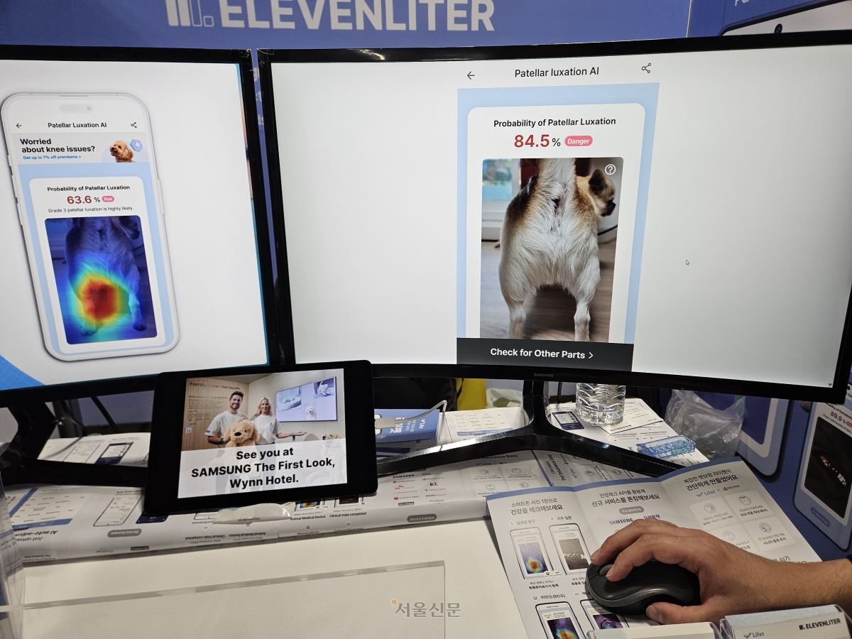 7일(현지시간) 미국 라스베이거스 베네치안 엑스포에서는 국내 스타트업들의 혁신 제품들을 만날 수 있었다. 사진은 십일리터의 반려동물 헬스케어 ‘라이펫’ 서비스.