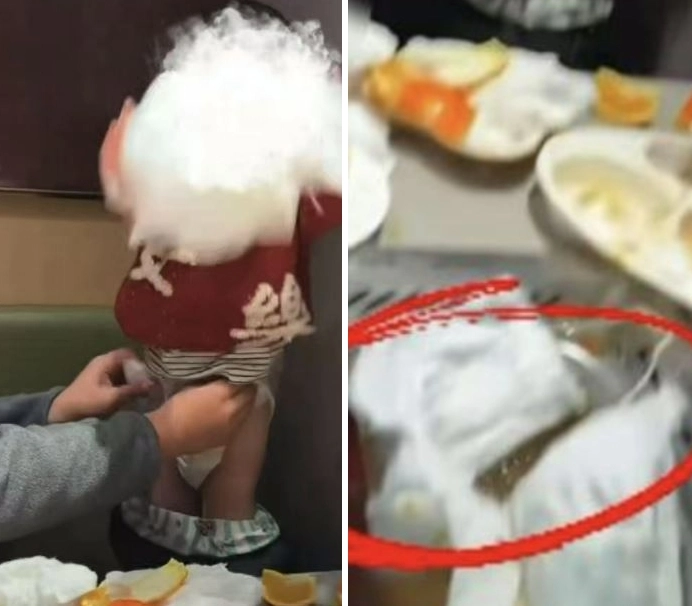 지난해 12월 31일 중국 장쑤성 하이디라오 매장에서 2살 아이가 훠궈 냄비에 기저귀를 던지는 사건이 발생했다. 소셜미디어(SNS) 캡처