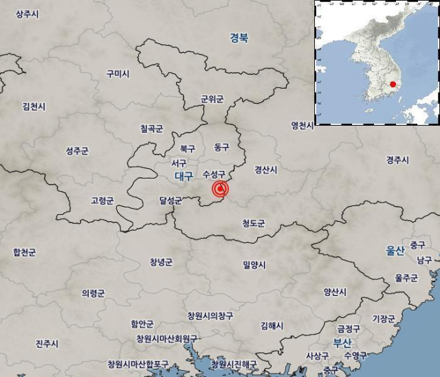 대구 달성군 지진 위치도. 기상청 제공