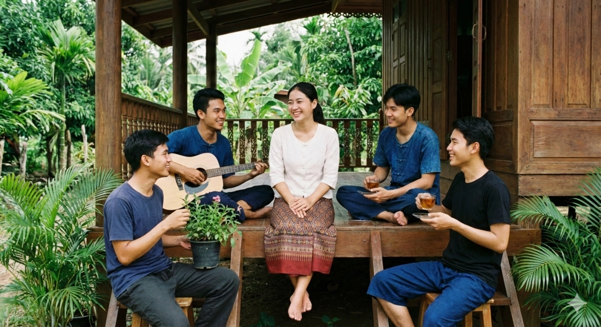 몽콜킷 숙신타라논의 주장을 토대로 일처다부제를 묘사한 AI 생성 이미지.