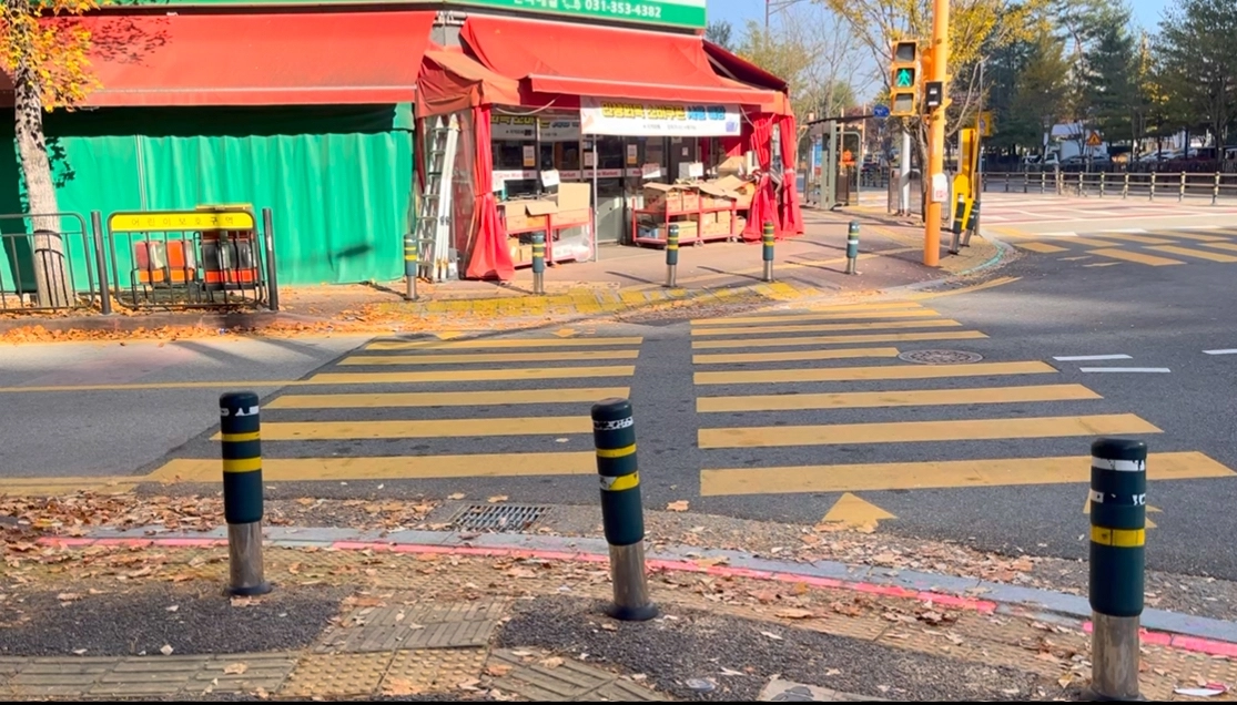 기둥형 신호등과 바닥형 보행신호등 신호불일치(경기도 제공)