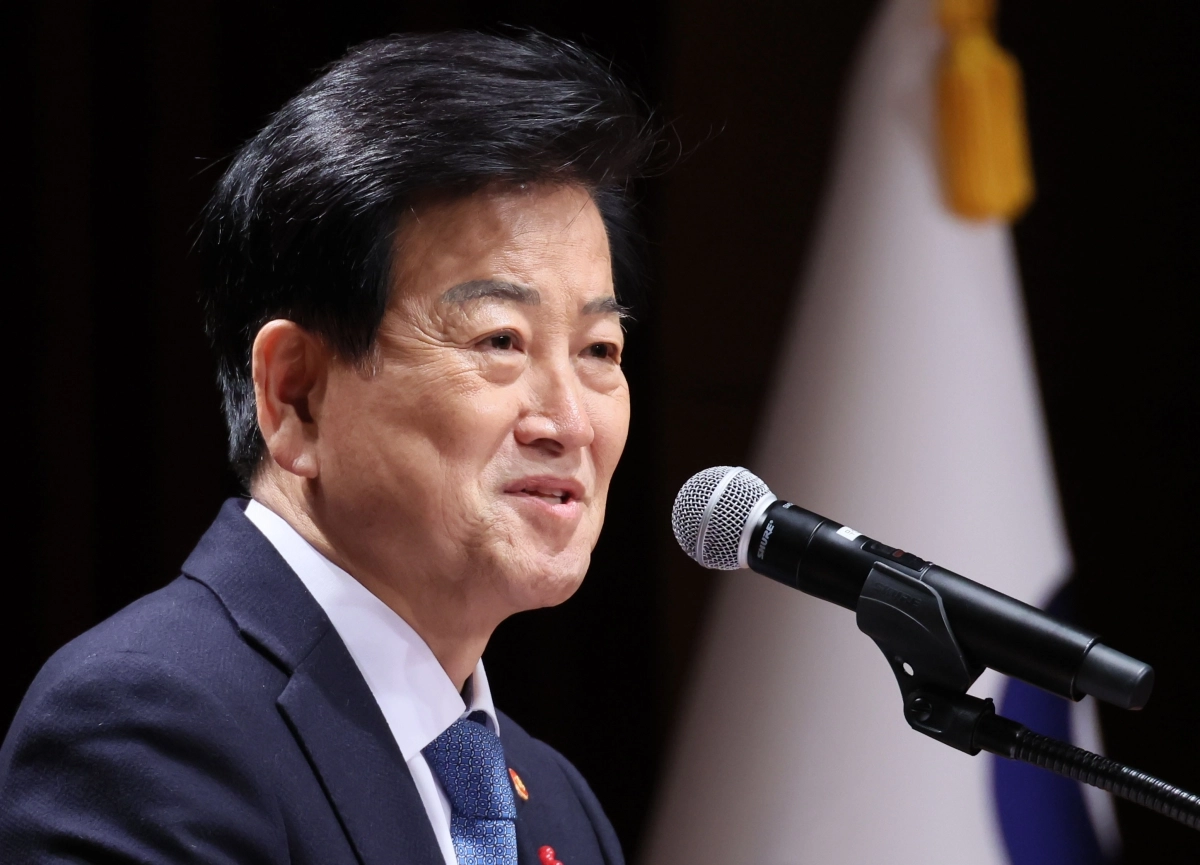 정동영 통일부 장관이 지난 2일 서울 종로구 정부서울청사 별관에서 열린 2026년 통일부 시무식에서 신년사를 하고 있다. 2026.1.2. 연합뉴스