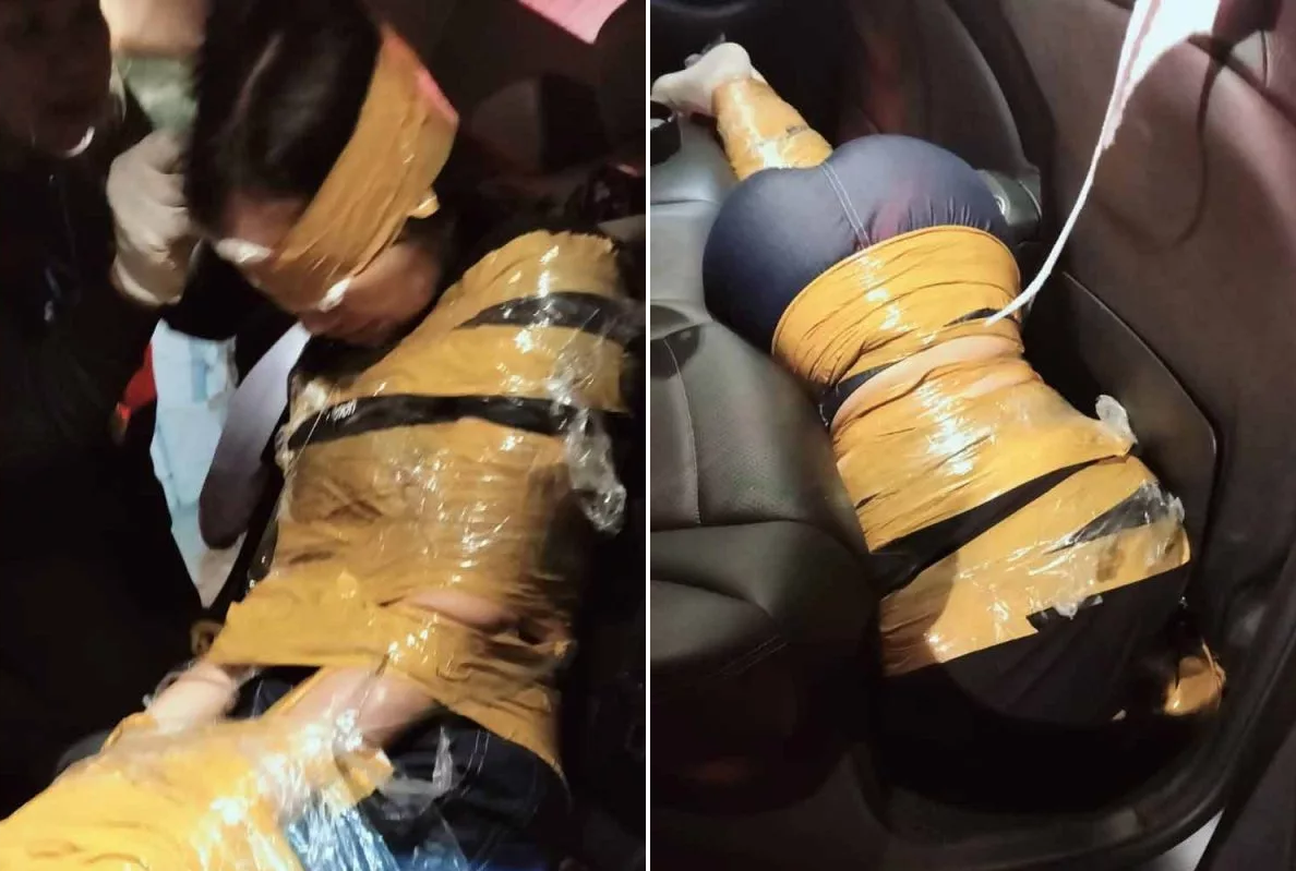 지난 12일(현지시간) 태국 파타야의 한 주택단지에서 강도 피해를 당한 중국인 여성이 자신의 메르세데스벤츠 승용차 안에서 테이프로 온몸이 꽁꽁 묶인 채 발견됐다. 방콕포스트 홈페이지 캡처