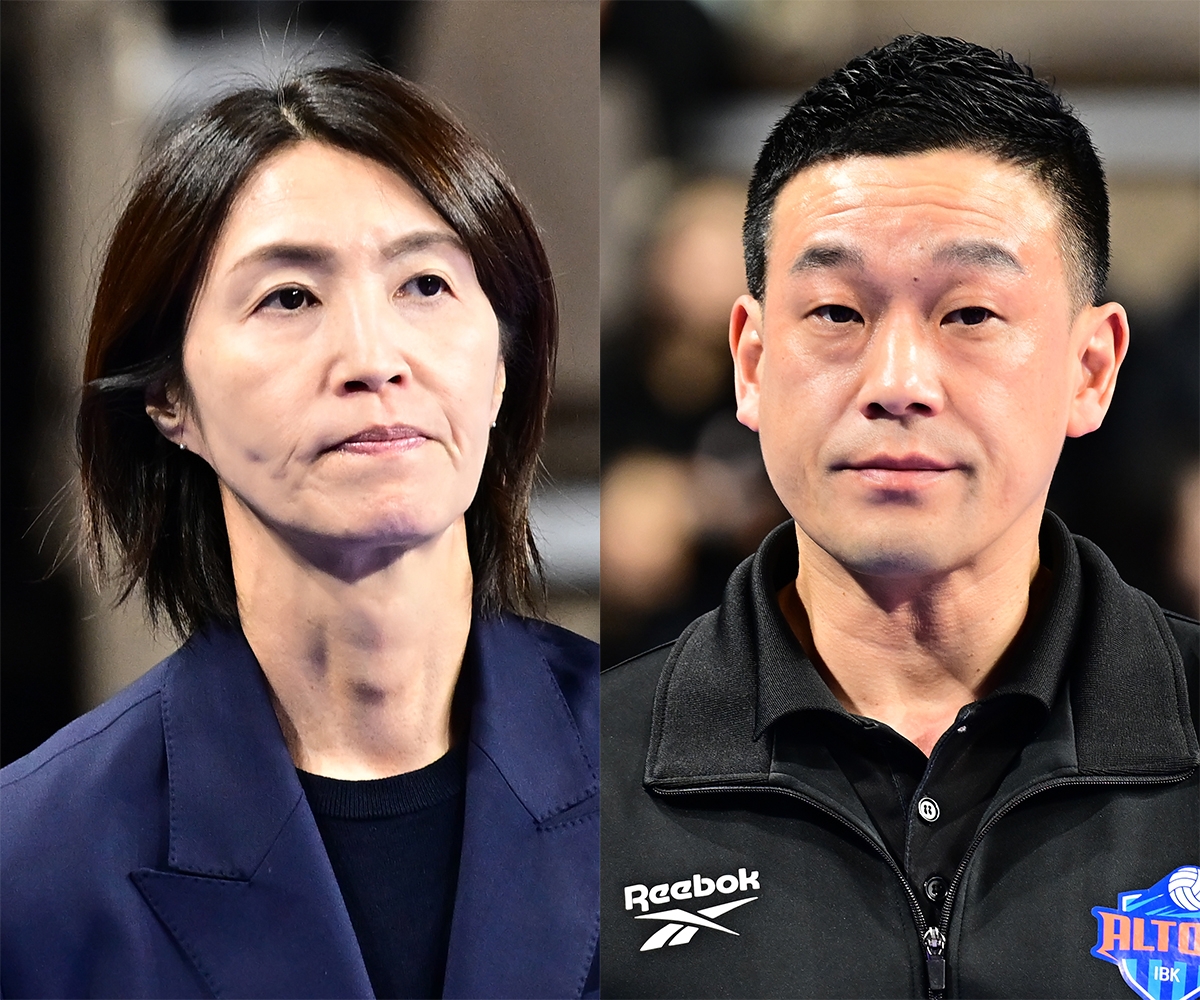 요시하라 토모코 흥국생명 감독, 여오현 IBK기업은행 감독대행. 한국배구연맹 제공