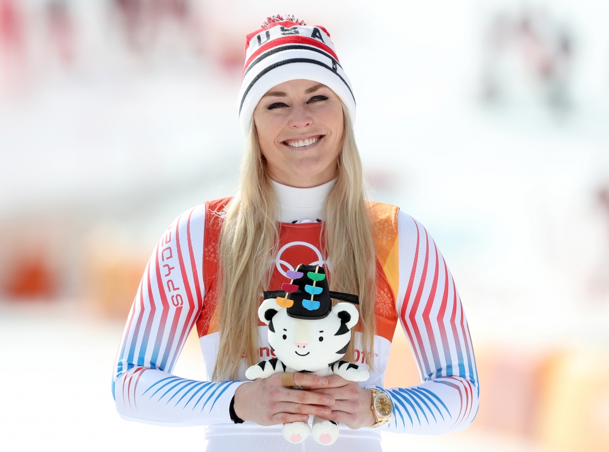 강원 정선 알파인경기장에서 열린 2018평창동계올림픽 알파인스키 여자 활강 경기에서 동메달을 딴 미국의 린지 본이 미소 짓고 있다. 2018.2.21  연합뉴스.