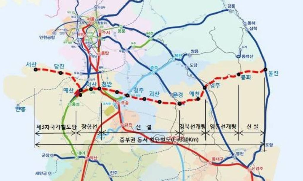 ‘중부권 동서횡단철도’ 연결 계획도. 천안시 제공