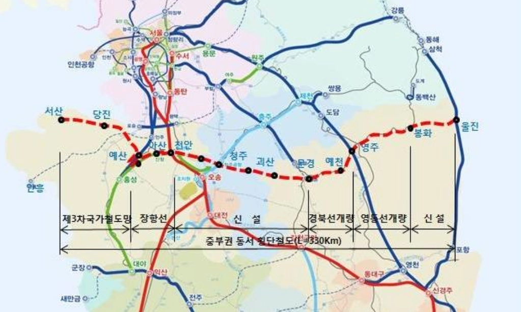 ‘중부권 동서횡단철도’ 연결 계획도. 천안시 제공