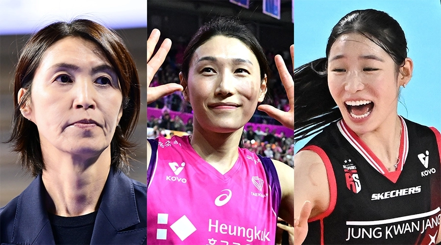 요시하라 토모코 흥국생명 감독, 김연경, 인쿠시. 한국배구연맹 제공