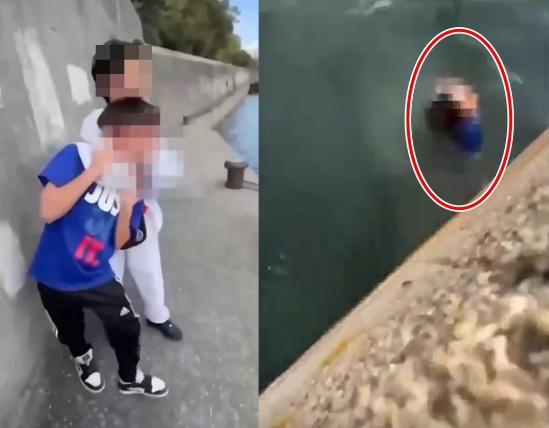 일본 오사카시에서 중학생들이 초등학생의 목을 조르는 등 폭행하고 바닷물에 빠뜨린 정황이 담긴 영상이 소셜미디어(SNS)에 확산해 파문이 일고 있다. 자료 : 엑스