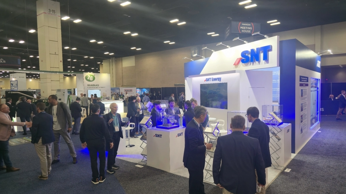 미국 샌안토니오에서 열리는 세계 최대 규모 발전 전시회인 ‘파워젠 인터내셔널 2026’ 현장에 마련된 SNT 에너지 부스. SNT에너지 제공