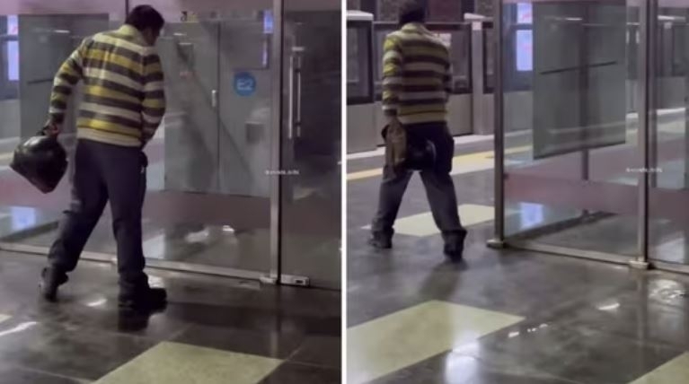 인도 델리 지하철역 내부에서 소변을 보는 남성의 모습이 촬영됐다. 소셜미디어(SNS) 캡처