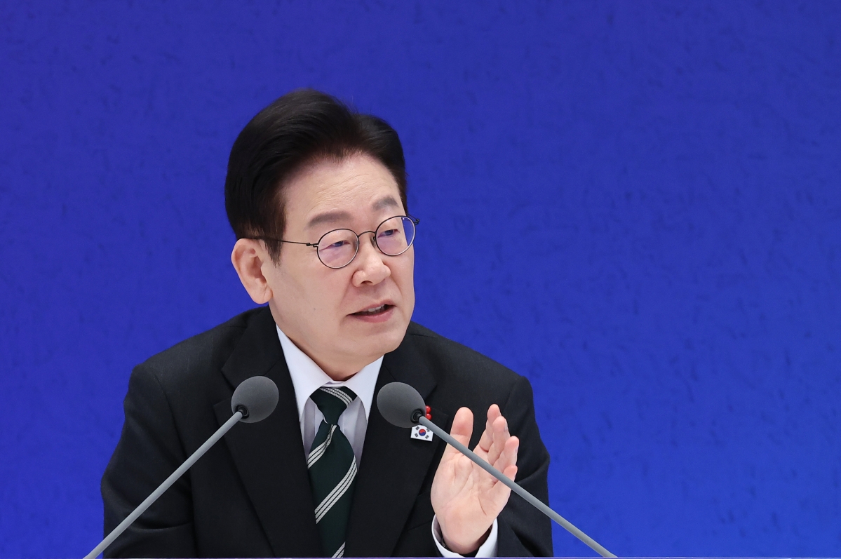 이재명 대통령이 21일 청와대 영빈관에서 열린 신년기자회견에서 발언하고 있다. 2026.1.21. 연합뉴스