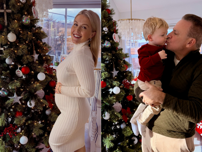 캐롤라인 레빗(왼쪽) 백악관 대변인이 지난해 12월 26일(현지시간) 둘째 아이 임신 소식을 알리면서 올린 사진. 오른쪽 사진은 레빗 대변인의 남편과 아들. 레빗 대변인 인스타그램 캡처