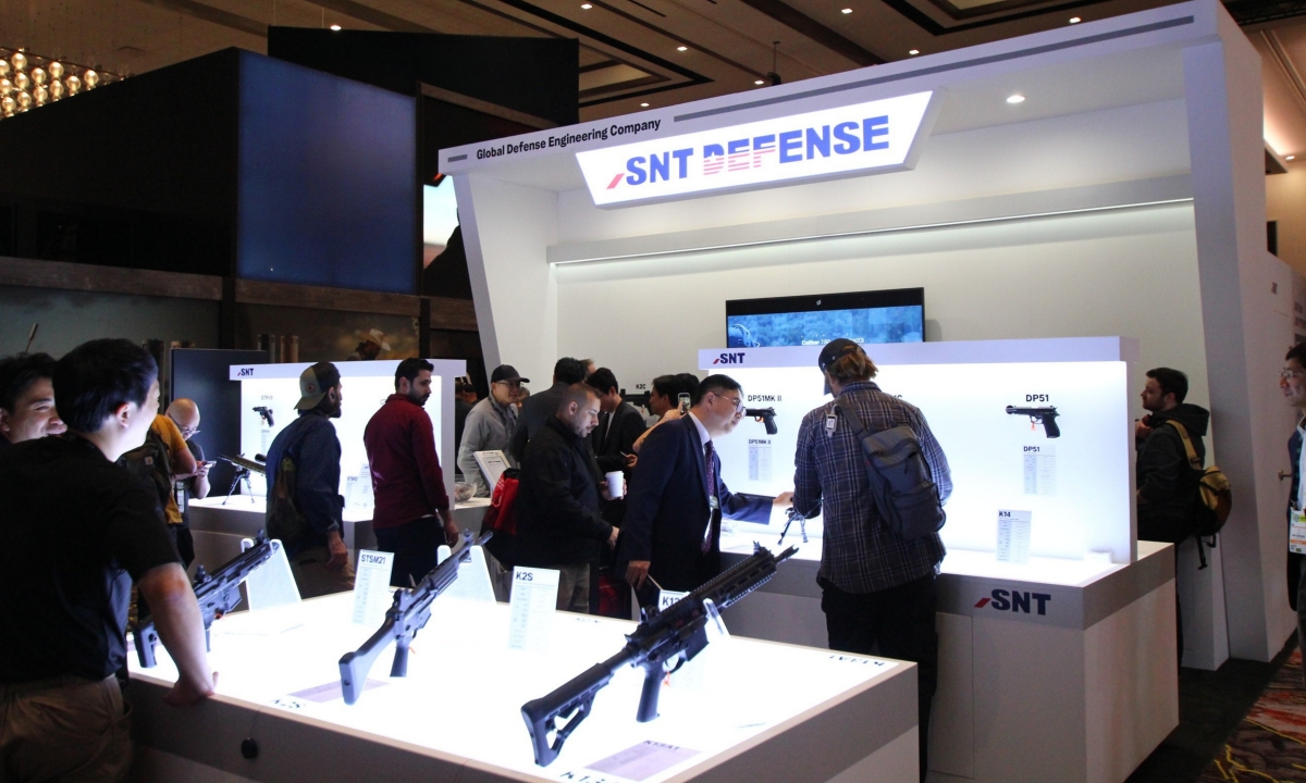 세계 최대 총기 전시회 Shot Show 2026에서 운영 중인 SNT 모티브 부스. SNT모티브 제공