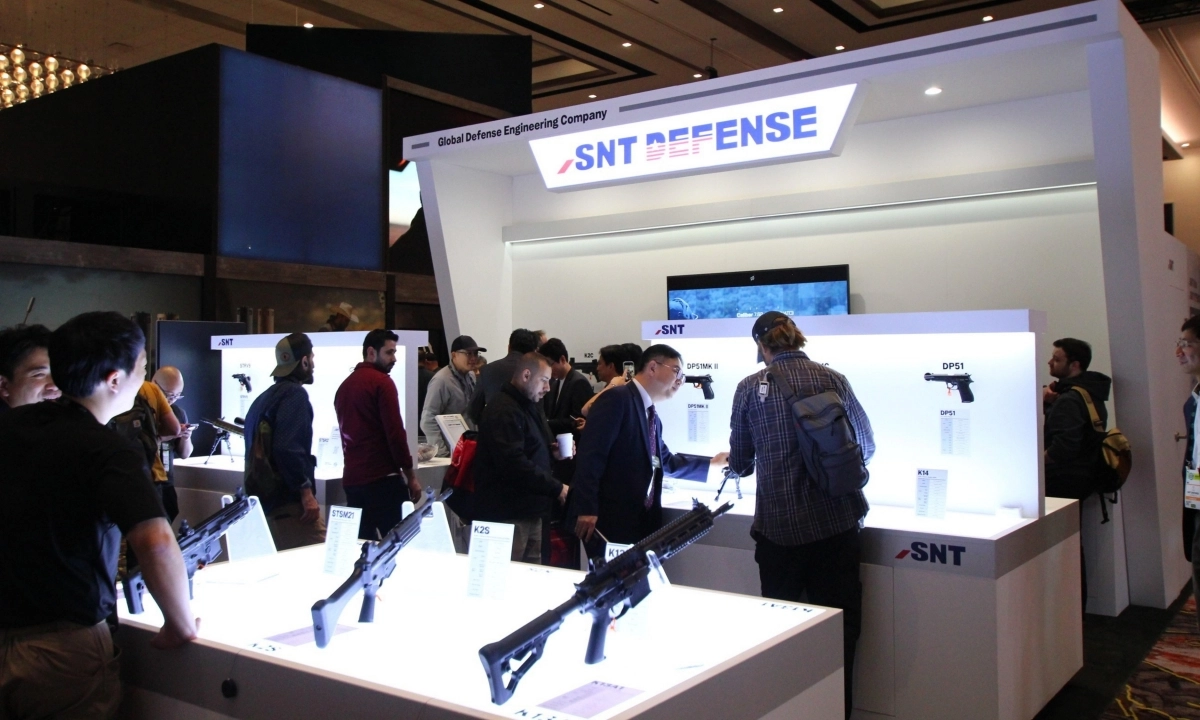 세계 최대 총기 전시회 Shot Show 2026에서 운영 중인 SNT 모티브 부스. SNT모티브 제공