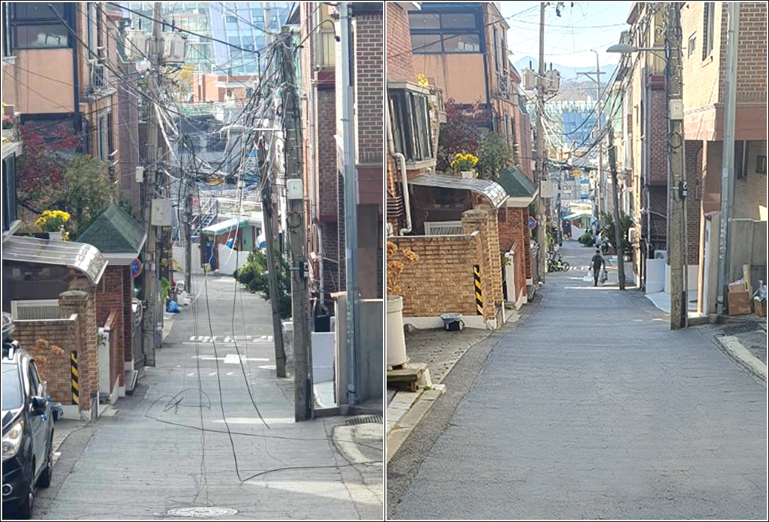 서울 관악구 행운6길 일대 공중케이블 정비 전후 모습