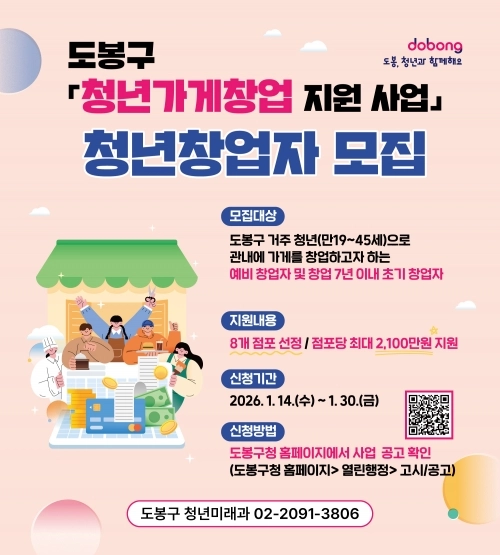 도봉구 청년가게창업 지원사업 모집 홍보 포스터. 도봉구 제공