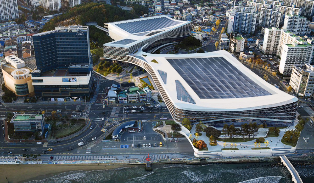 북구 장성동 옛 미군 기지(캠프리비) 부지에 조성 중인 포항국제전시컨벤션센터(POEX) 조감도. ‘철강 도시’ 포항을 글로벌 관광·마이스 도시로 변모시킬 핵심 기반시설이다.  포항시 제공