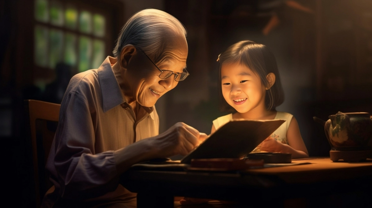 손녀와 함께 즐거운 시간을 지내는 할아버지. 123rf