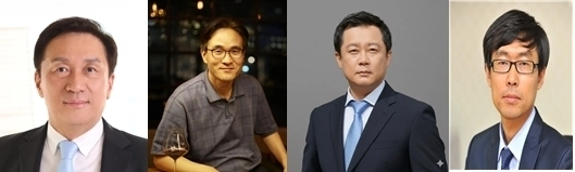왼쪽부터 김태정 아리랑국제방송 사장, 민필규 한국방송(KBS) 부산방송총국장, 정창원 매일방송(MBN) 기획실장, 이호준 전자신문 편집국장. 한양언론인회 제공.