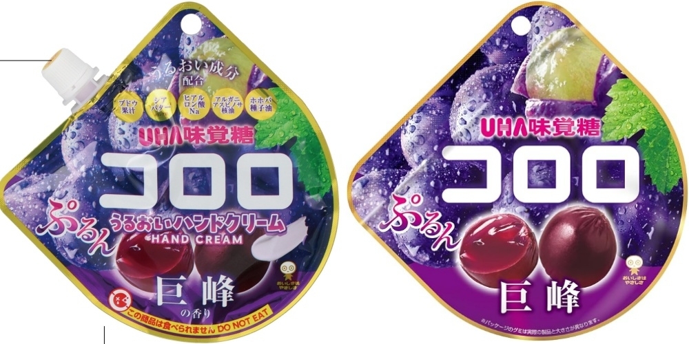 일본의 국민 간식으로 유명한 ‘코로로’ 젤리와 포장이 똑 닮은 핸드크림이 출시되면서 현지에서 논란이 되고 있다. 사진은 ‘코로로 보습 핸드크림’(왼쪽)과 ‘코로로’ 젤리의 모습. 엑스(X) 캡처