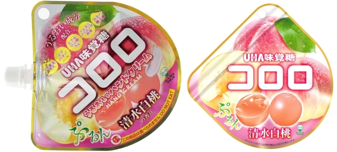 일본의 국민 간식으로 유명한 ‘코로로’ 젤리와 포장이 똑 닮은 핸드크림이 출시되면서 현지에서 논란이 되고 있다. 사진은 ‘코로로 보습 핸드크림’(왼쪽)과 ‘코로로’ 젤리의 모습. 엑스(X) 캡처