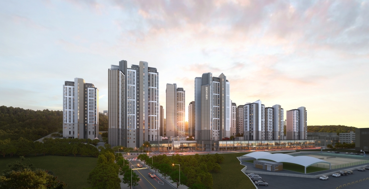 경기 김포시청과 김포골드라인 사우역 사이에 들어서는 ‘사우역 지엔하임’ 투시도. 문장건설 제공