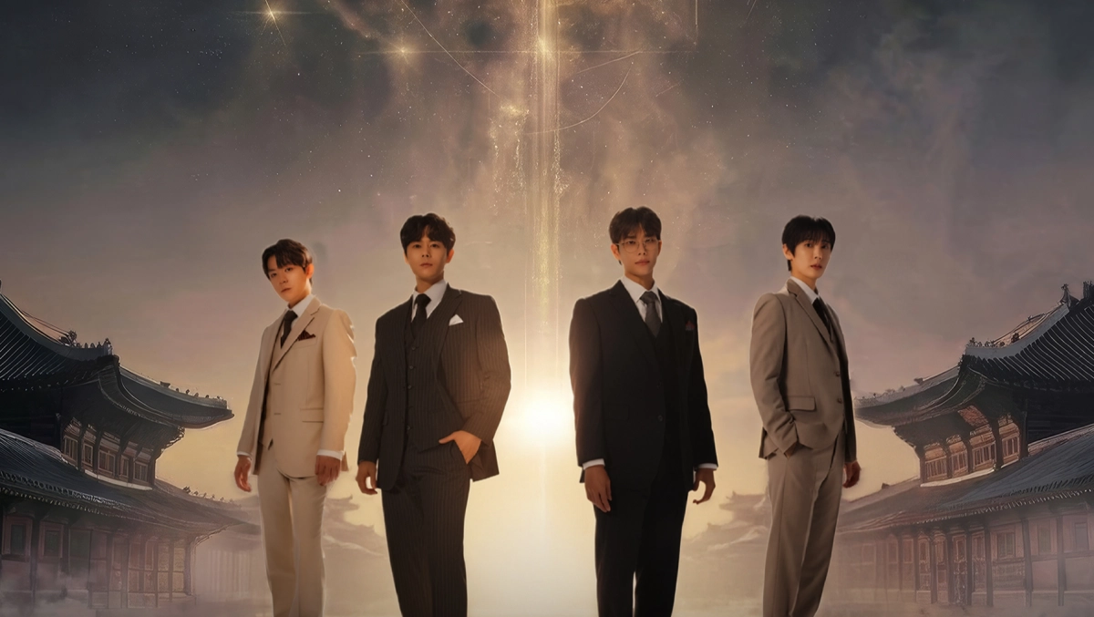 ‘더 미션:K’는 구한말 조선 땅에 서양의학과 근대교육을 뿌리내린 인물들을 아이돌 그룹 ‘미션보이즈’로 불러내 조명한다. 틴탑 리키(왼쪽부터), 제아 김동준, 아스트로 MJ, SF9 재윤이 각각 세브란스, 에비슨, 알렌, 언더우드 역을 맡았다.  블루아츠컴퍼니 제공