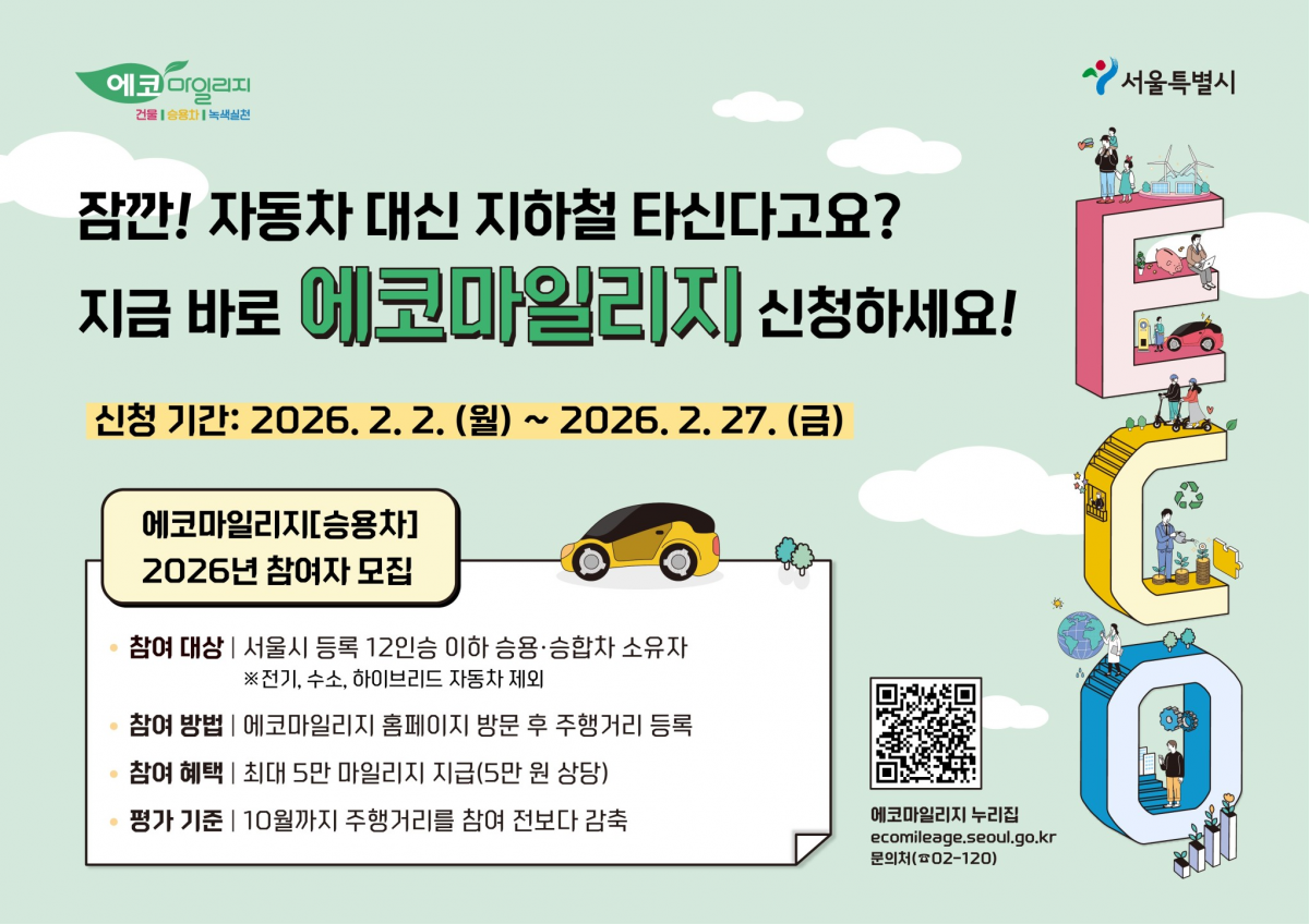2026년 에코마일리지 ‘승용차 마일리지’ 제도 참여자 모집 홍보물. 서울시 제공