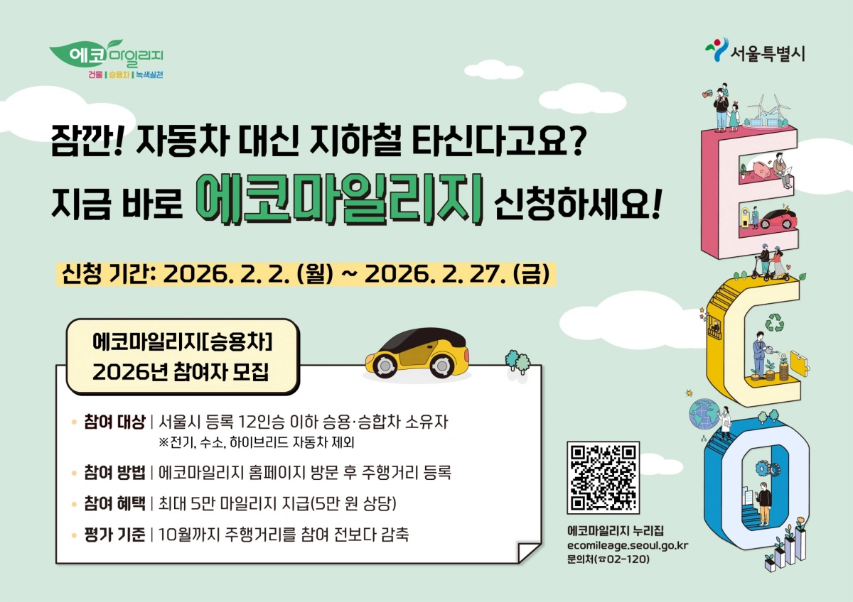 2026년 에코마일리지 ‘승용차 마일리지’ 제도 참여자 모집 홍보물. 서울시 제공