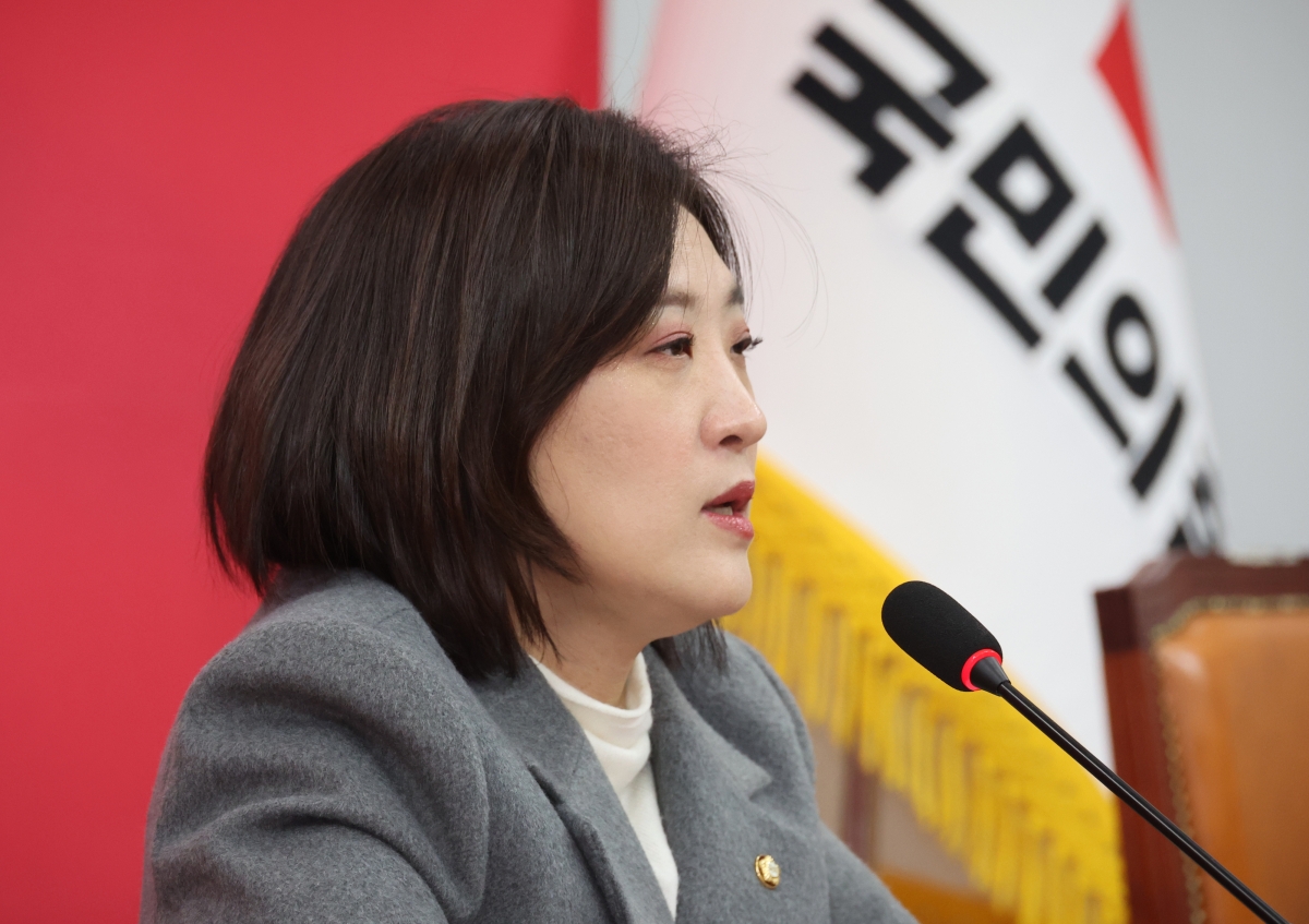 최보윤 국민의힘 수석대변인이 지난달 29일 국회에서 한동훈 전 대표 제명 최고위원회의 의결에 대해 설명하고 있다. 연합뉴스