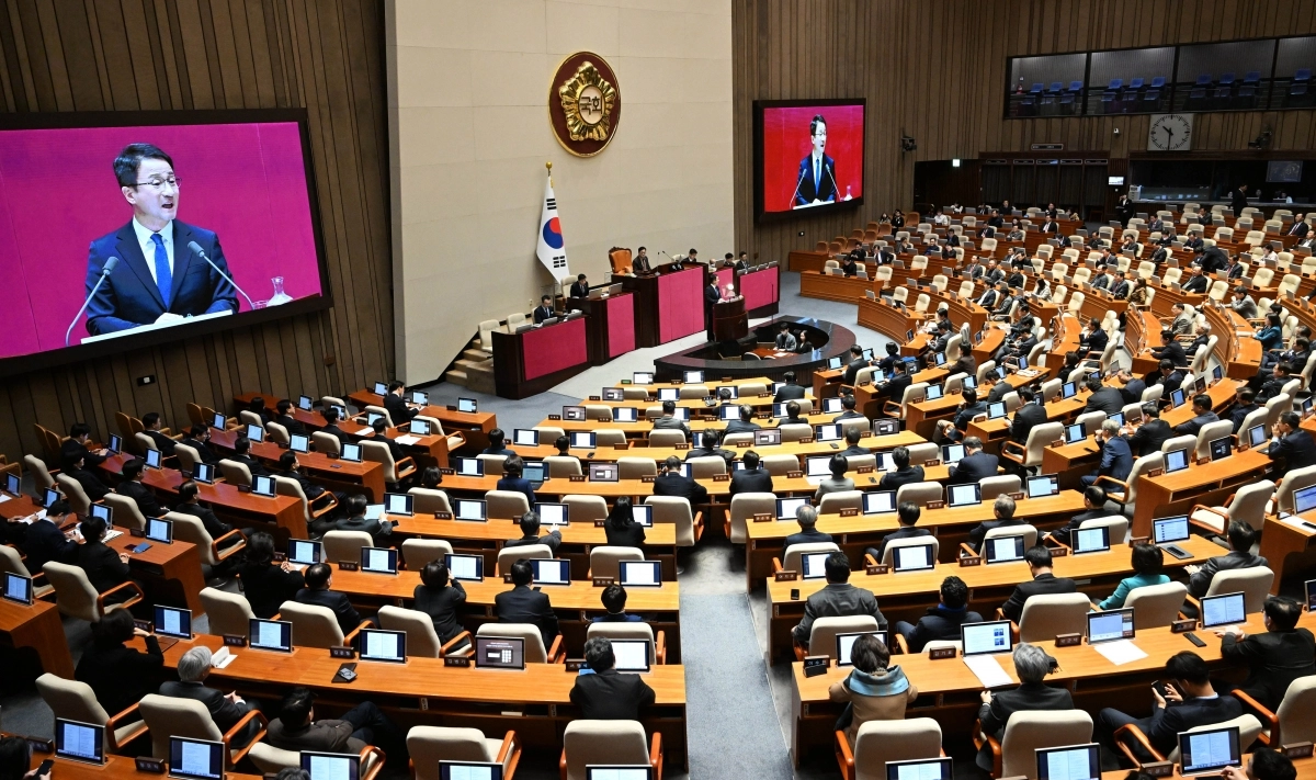 한병도 더불어민주당 원내대표가 3일 국회에서 열린 제432회국회(임시회) 제2차 본회의에서 국정에 관한 교섭단체 대표연설을 하고 있다. 2026.2.3 홍윤기 기자