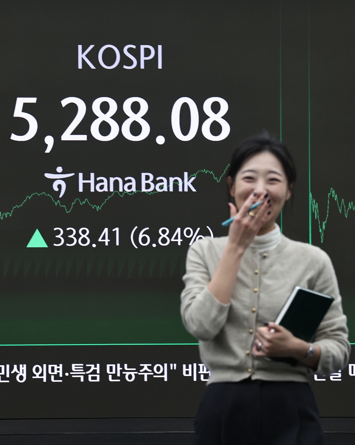 코스피가 종가 기준 최고치를 경신한 3일 서울 중구 하나은행 본점 딜링룸 전광판에 코스피 종가가 표시되고 있다. 뉴스1