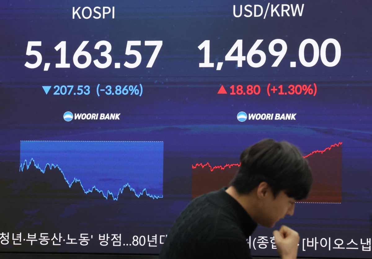 5일 코스피는 전 거래일보다 3.86% 내린 5163.57로 장을 마감했다. 원달러 환율은 18.8원 오른 1469.0원(오후 3시 30분 기준)을 기록했다.