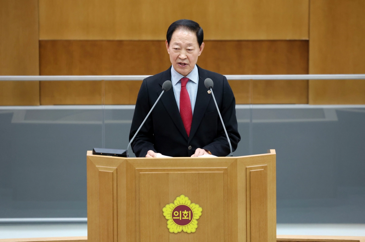 윤재영 의원이 5일 제388회 임시회 본회의에서 도정질의를 하고 있다.(사진=경기도의회)