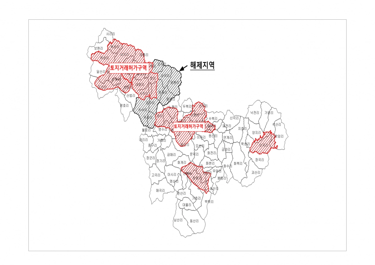 군위군 토지거래허가구역 해제 지역 도면. 군위군  제공