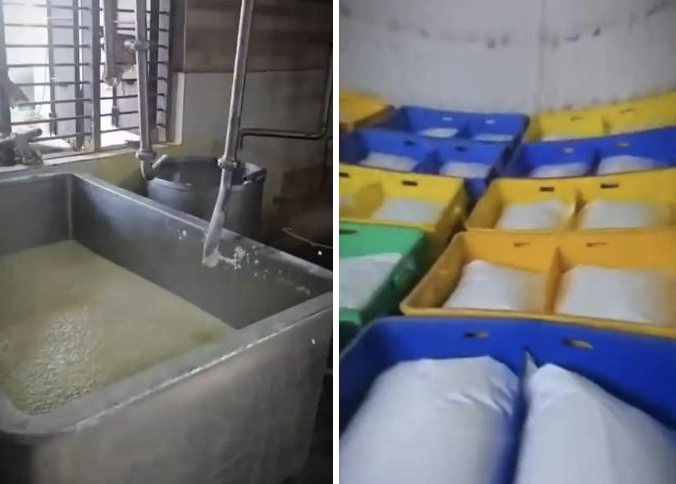 세탁세제·비료 등을 섞어 가짜 우유를 제조하다 적발된 인도 구자라트주 공장 내부. 인도 식품안전청(FSSAI) 소셜미디어(SNS) 캡처.