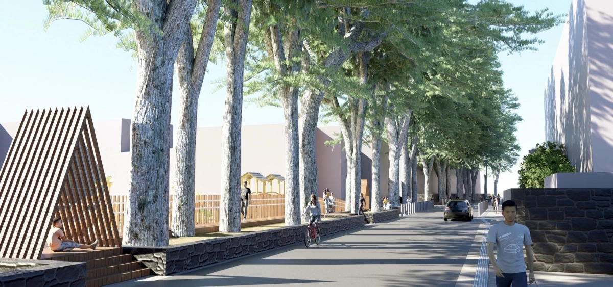 현재 서홍동 흙담솔로 구간 중 보행환경 개선이 가장 시급한 서귀북초사거리(홈플러스사거리)와 노인회관사거리까지 구간을 대상으로안전 보행로를 확보하고 소나무 조경공간 환경을 개선한다. 사진은 지난해 도시재생포럼에서 공개된 “흙담솔로“ 공공건축 프로젝트. 아뜰리에 지_건축 제공