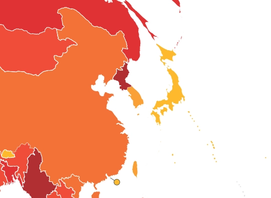 국제투명성기구가 10일 발표한 ‘2025년 국가별 부패인식지수(CPI)’ 결과가 지도 위 색으로 표시돼 있다. 색이 붉을수록 부패 인식 수준이 좋지 않음을 의미하며, 우리나라 지난해 CPI는 OECD 38개국 중 22위로 평가됐다. 한국투명성기구 제공