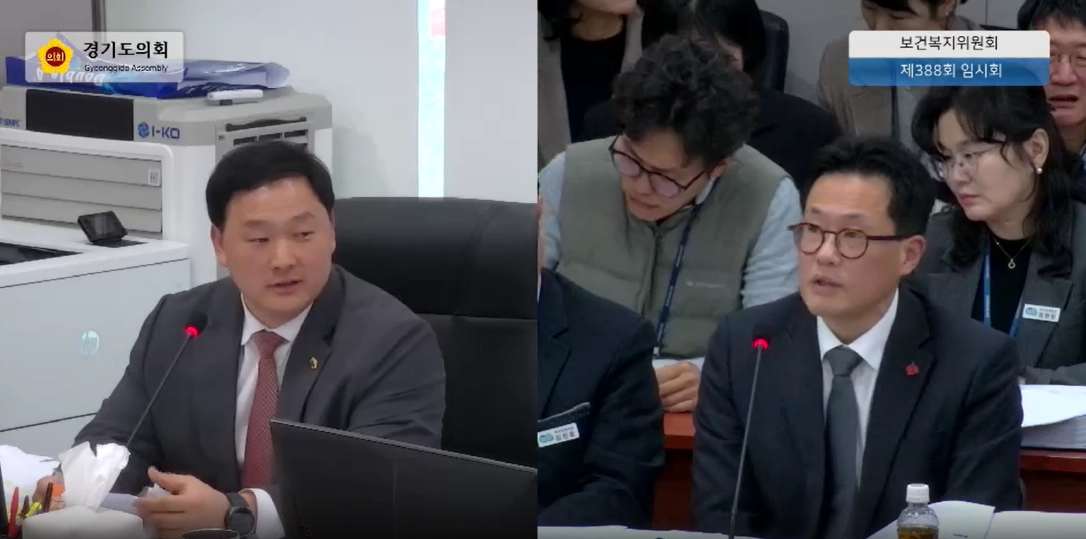 고준호 의원이 10일 열린 제388회 임시회 보건복지위원회 복지국·경기복지재단 업무보고에서 복지국장에게 질의하고 있다.(사진=경기도의회)