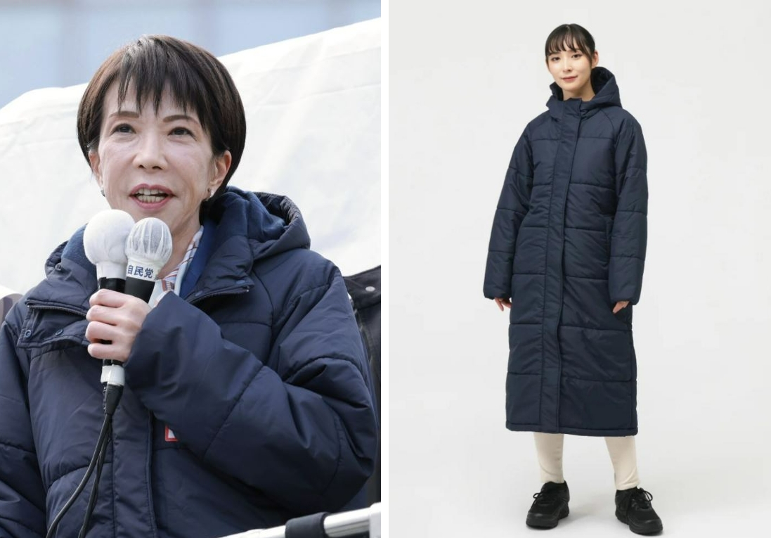 다카이치 사나에 총리가 총선 유세 때 입은 것으로 알려진 ‘아이히트(iHEAT) 벤치코트’가 소셜미디어(SNS)에서 화제를 모으고 있다. 다카이치 총리 엑스(X) 캡처