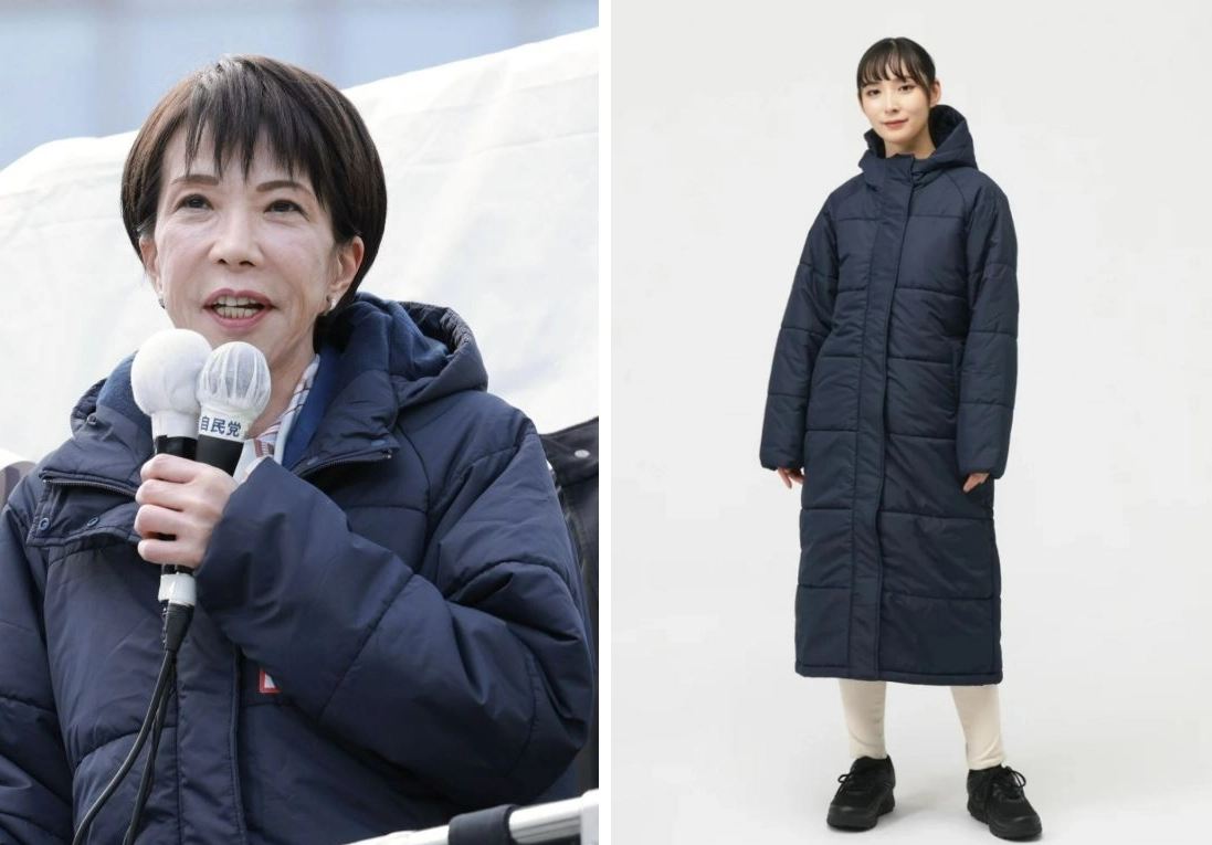 다카이치 사나에 총리가 총선 유세 때 입은 것으로 알려진 ‘아이히트(iHEAT) 벤치코트’가 소셜미디어(SNS)에서 화제를 모으고 있다. 다카이치 총리 엑스(X) 캡처