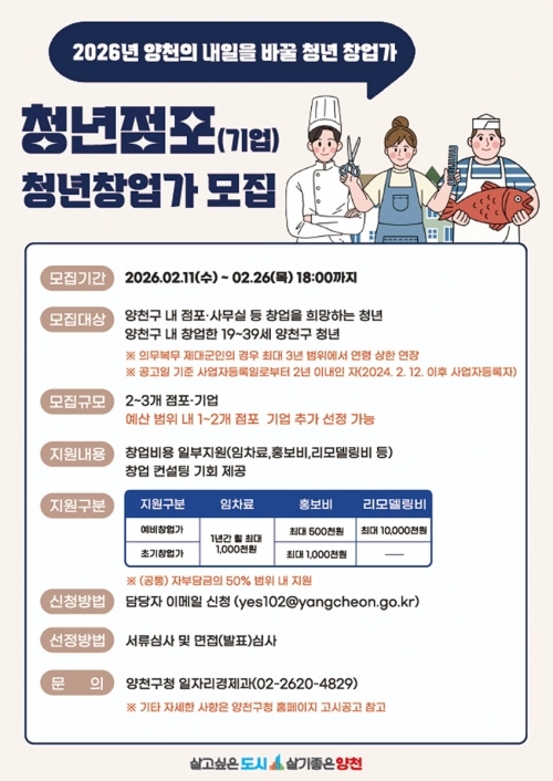 양천구 ‘청년점포(기업) 청년창업가 모집’ 안내문. 양천구 제공