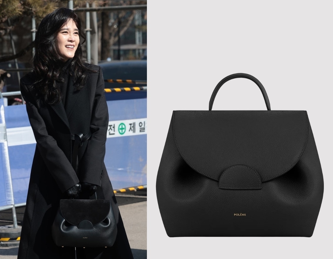 이부진 호텔신라 사장이 9일 서울 강남구 휘문고등학교에서 열린 아들 임동현군의 졸업식에 참석해 이동하고 있다.(왼쪽) 이 사장은 이날 프랑스 브랜드 ‘폴렌느’의 80만원대 제품인 ‘누메로 앙 나노’ 토트백을 들었다.(오른쪽) 뉴스1·폴렌느 공식 홈페이지