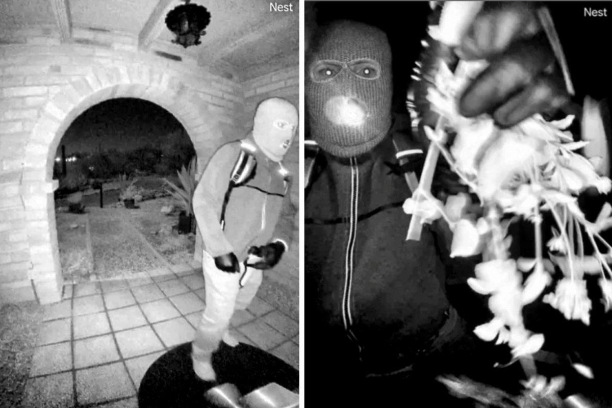 미국 연방수사국(FBI)이 공개한 낸시 거스리 실종 사건의 용의자 사진. 애리조나주 투손에 있는 낸시의 자택에 설치된 폐쇄회로(CC)TV 영상에는 복면과 장갑을 착용한 한 남성이 현관에 접근해 카메라를 가리려는 모습이 담겼다. FBI 제공·AP 연합뉴스